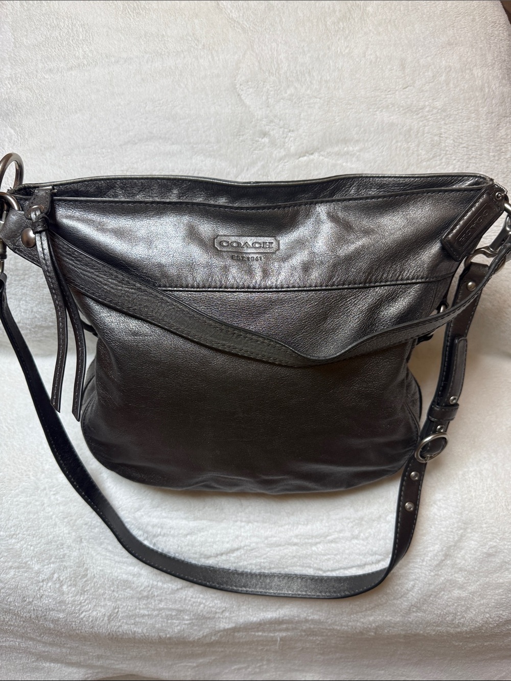 Coach Vintage Zoe metallic pewter Leather Hobo Shoulder Bag 2010